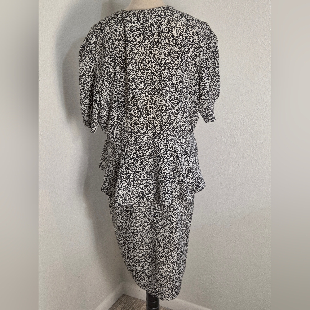 Liz Roberts Vintage Black & White Floral Double-Breasted Peplum Dress, Size 16 - Picture 7 of 11